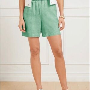 Talbots pull on washed green linen shorts 2X plus size lightweight comfy modest